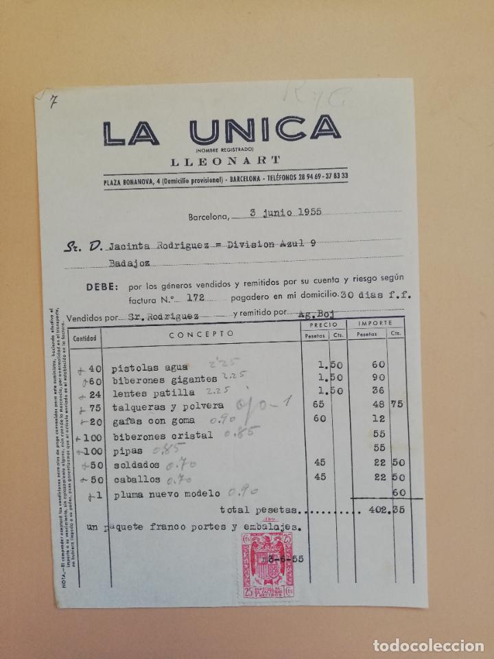 Alte Rechnungen: FACTURA. LA UNICA. BARCELONA. 1955.