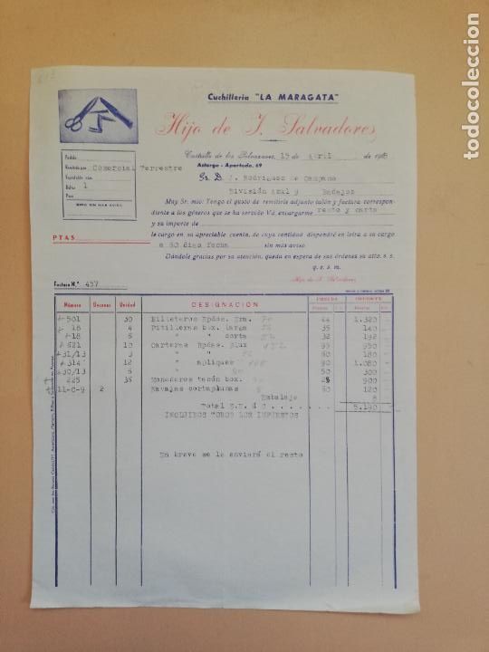 Fatture antiche: FACTURA. CUCHILLERIA LA MARAGATA. HIJO DE J. SALVADORES. CASTRILLO DE LOS POLVAZARES, ASTORGA. 1965.