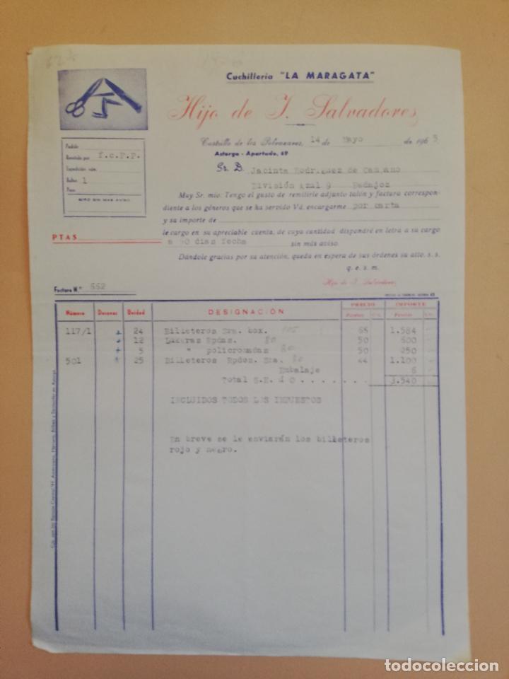 Fatture antiche: FACTURA. CUCHILLERIA LA MARAGATA. HIJO DE J. SALVADORES. CASTRILLO DE LOS POLVAZARES, ASTORGA. 1965.