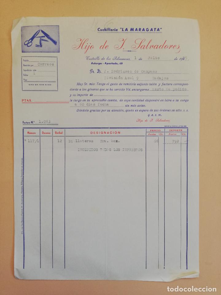 Fatture antiche: FACTURA. CUCHILLERIA LA MARAGATA. HIJO DE J. SALVADORES. CASTRILLO DE LOS POLVAZARES, ASTORGA. 1965.