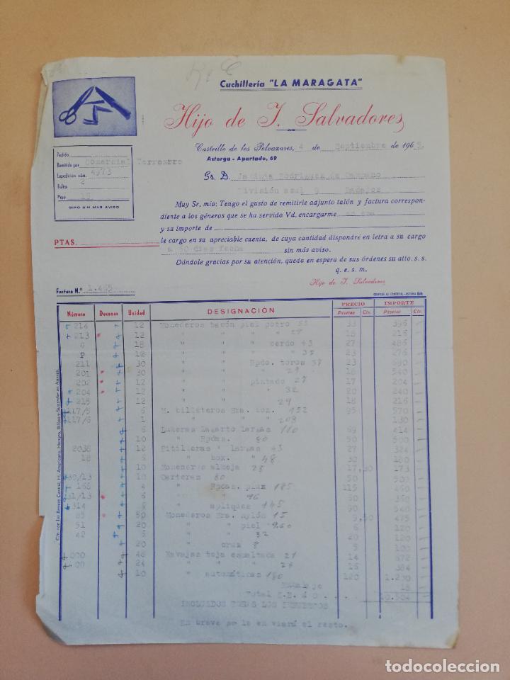 Fatture antiche: FACTURA. CUCHILLERIA LA MARAGATA. HIJO DE J. SALVADORES. CASTRILLO DE LOS POLVAZARES, ASTORGA. 1965.