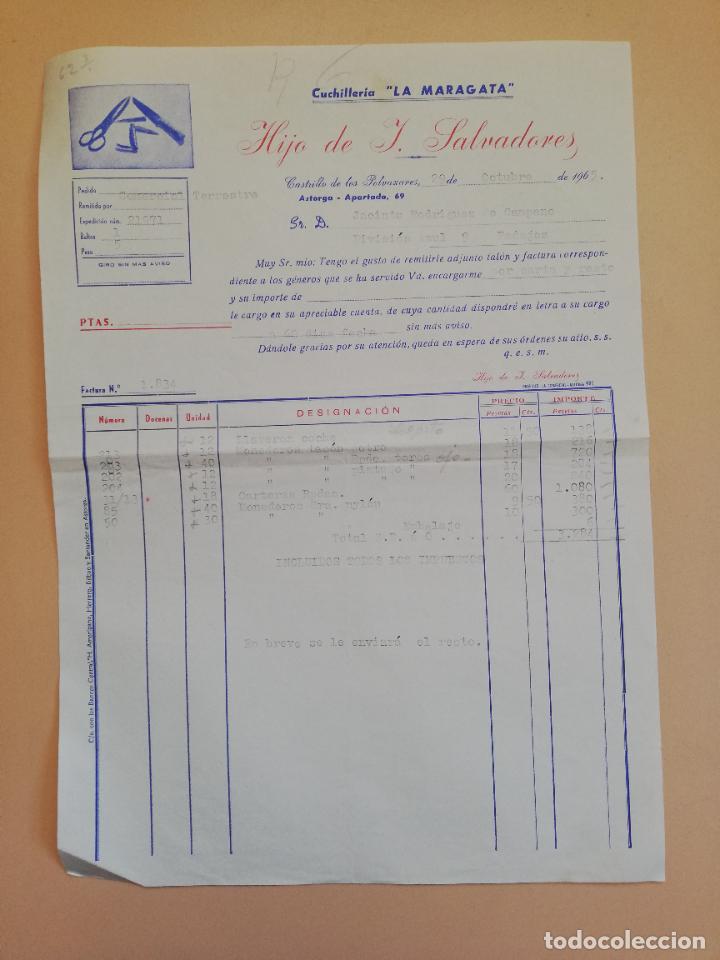 Fatture antiche: FACTURA. CUCHILLERIA LA MARAGATA. HIJO DE J. SALVADORES. CASTRILLO DE LOS POLVAZARES, ASTORGA. 1965.