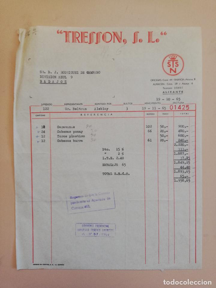 Fatture antiche: FACTURA. TRESSON, S. L. ALICANTE. 1965.