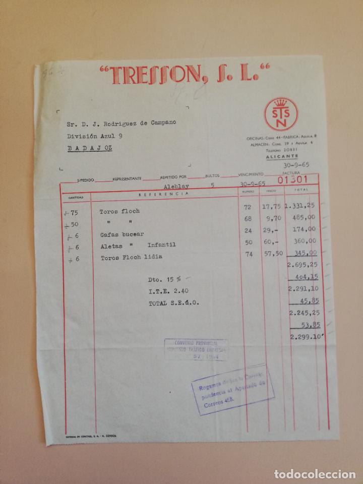 Fatture antiche: FACTURA. TRESSON, S. L. ALICANTE. 1965.