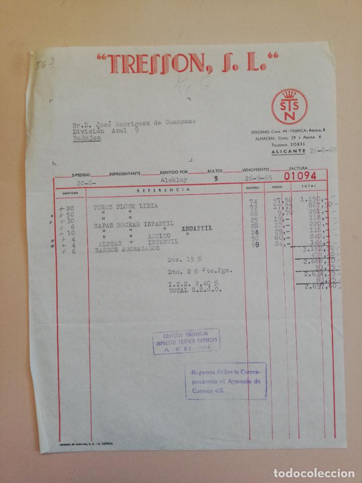 Fatture antiche: FACTURA. TRESSON, S. L. ALICANTE. 1965.