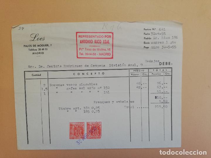 Fatture antiche: FACTURA. LOES. REPRESENTADO POR ANTONIO RICO LEAL. MADRID. 1955.