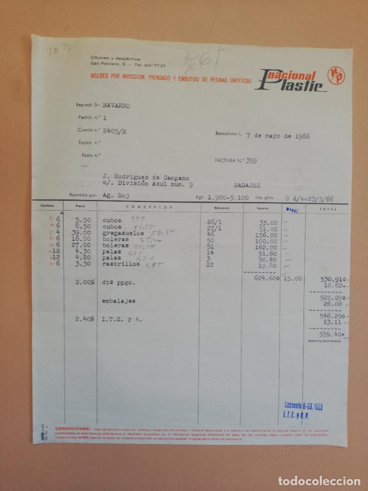 Fatture antiche: FACTURA. MOLDEO POR INYECCION PRENSADO. NACIONAL PLAASTIC. BARCELONA. 1966.