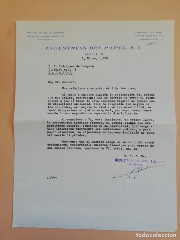 Fatture antiche: CARTA COMERCIAL. PAPELERIA. OBJETOS DE ESCRITORIOS. INDUSTRIAS DE PAPEL. S. L. MADRID. 1955.
