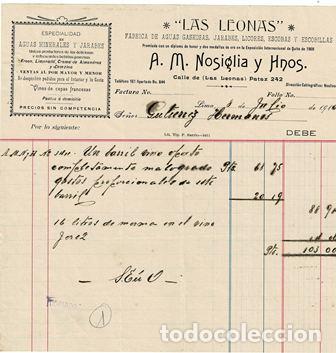 Fatture antiche: FACTURA LAS LEONAS A. M. NOSIGLIA Y HNOS (LIMA 8 JULIO 1910) FACTURA-311