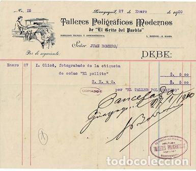 Fatture antiche: FACTURA TALLERES POLIGR&Aacute;FICOS MODERNOS (27 ENERO 1910) FACTURA-312