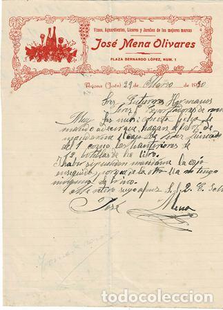 Fatture antiche: FACTURA JOS&Eacute; MENA OLIVARES (AIONA. JAEN 29 MARZO 1920) FACTURA-315