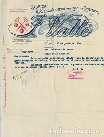 Fatture antiche: FACTURA F&Aacute;BRICA DE LLAVES DE ALAMBRE PARA LATAS DE CONSERVAS J. VALLE FACTURA-318