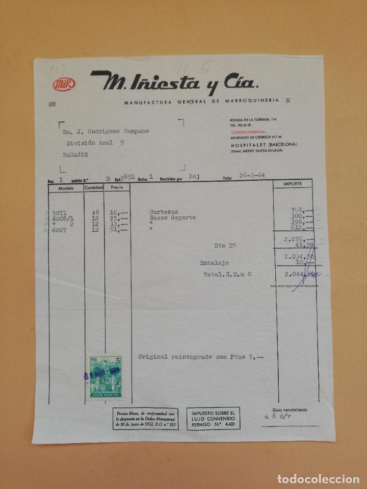 Fatture antiche: FACTURA. MANUFACTURA GENERAL DE MARROQUINERIA. MIK, M. I&Ntilde;IESTA Y CIA. HOSPITALET, BARCELONA, 1964.