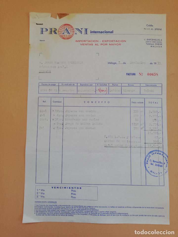 Fatture antiche: FACTURA. IMPORTACION-EXPORTACION VENTAS AL POR MAYOR. PRANI INTERNACIONAL. MALAGA. 1979.