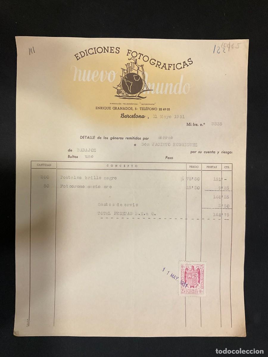 Alte Rechnungen: FACTURA. EDICIONES FOTOGRAFICAS. NUEVO MUNDO. BARCELONA. 1951