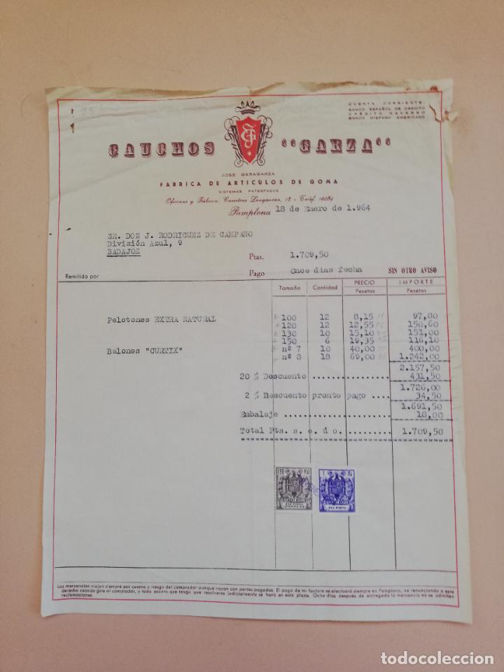 Alte Rechnungen: FACTURA. FABRICA DE ARTICULOS DE GOMA. CAUCHOS &rdquo;GARZA&rdquo;. PAMPLONA. 1964.