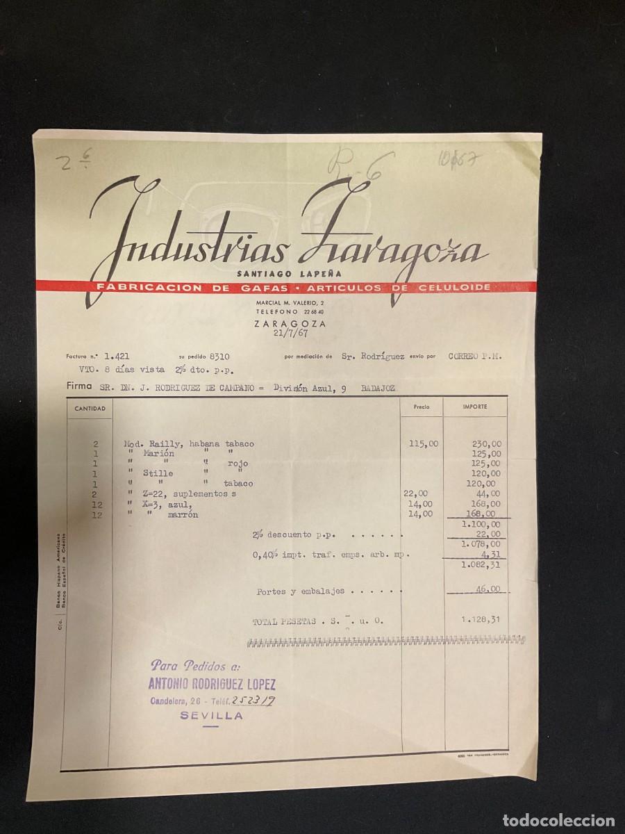 Alte Rechnungen: FACTURA. INDUSTRIAS ZARAGOZA. SANTIAGO LAPE&Ntilde;A. ZARAGOZA 1967.