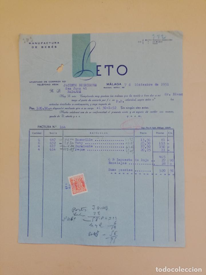 Alte Rechnungen: FACTURA. MANUFACTURA DE BEBES. LETO. MALAGA. 1951.