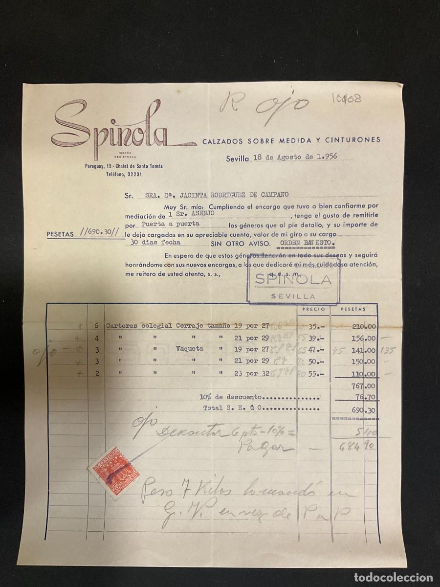 Alte Rechnungen: FACTURA. SPINOLA. CLAVADOS SOBRE MEDIDA Y CINTURONES. SEVILLA 1956
