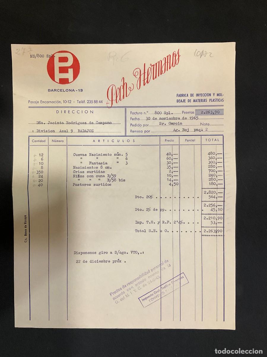 Alte Rechnungen: FACTURA. PECH HERMANOS. BARCELONA. INYECCION Y MODEAJE DE MATERIAS PLASTICAS. 1965