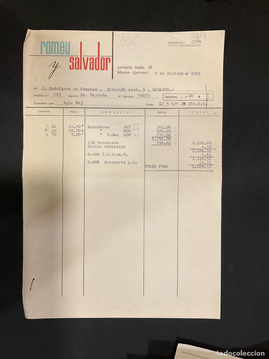 Alte Rechnungen: FACTURA. ROMEU Y SALVADOR. BLANES. GERONA. 1965.