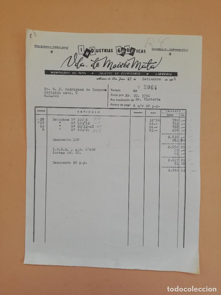 Alte Rechnungen: FACTURA. INDUSTRIAS GRAFICAS. VDA. DE MOISES MATA. ALCAZAR DE SAN JUAN, CIUDAD REAL. 1968.