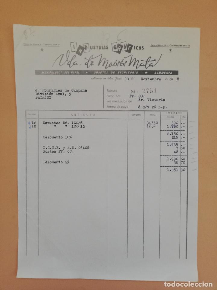 Alte Rechnungen: FACTURA. INDUSTRIAS GRAFICAS. VDA. DE MOISES MATA. ALCAZAR DE SAN JUAN, CIUDAD REAL. 1968.
