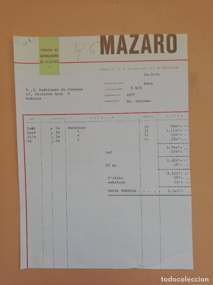 Alte Rechnungen: FACTURA. FABRICA DE MARROQUINERIA DE PLASTICO. SEVILLA. 1970.