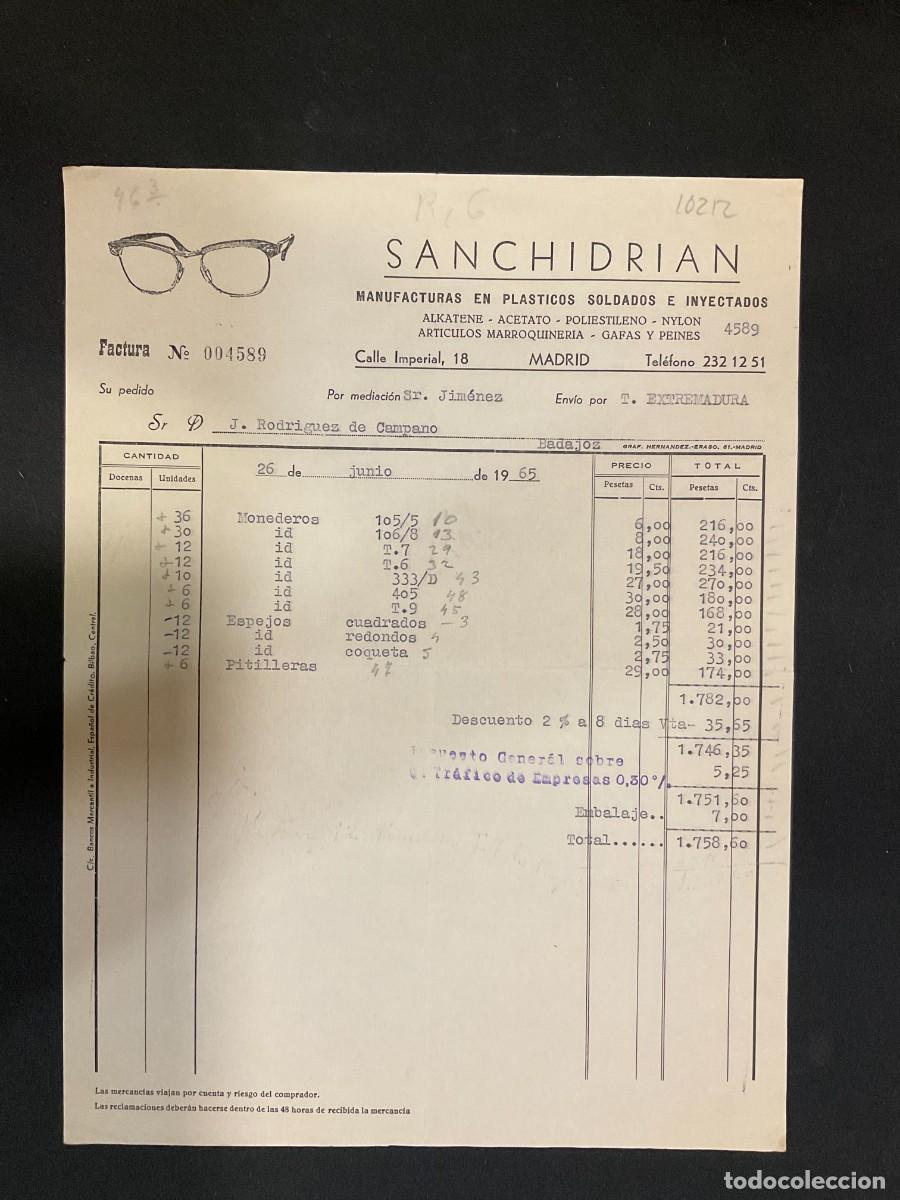 Fatture antiche: FACTURA. SANCHIDRIAN. PLASTICOS SOLDADOS INYECTADOS. MADRID. 1965