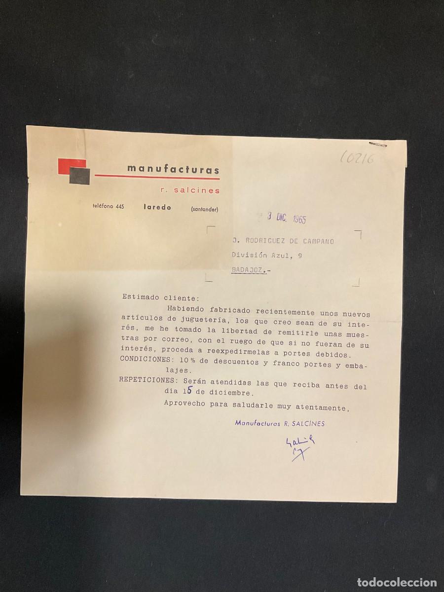Factures anciennes: FACTURA. MANUFACTURAS R. SALCINES. LAREDO. SANTANDER. 1965