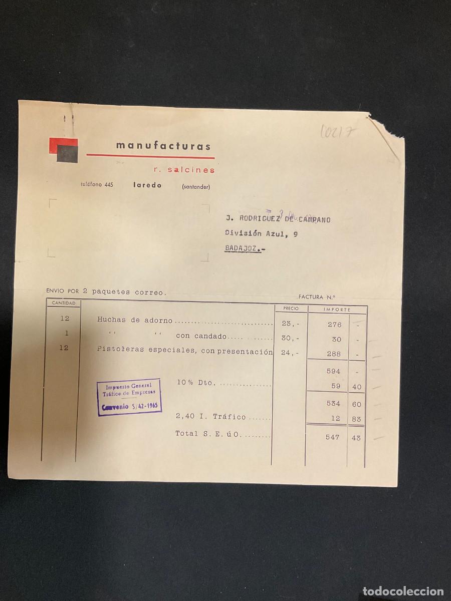 Factures anciennes: FACTURA. MANUFACTURAS R. SALCINES. LAREDO. SANTANDER. 1965