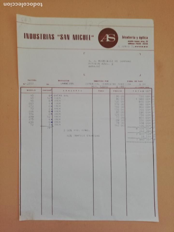 Factures anciennes: FACTURA. INDUSTRIAS SAN MIGUEL. BISUTERIA Y OPTICA. ORENSE, 1970.