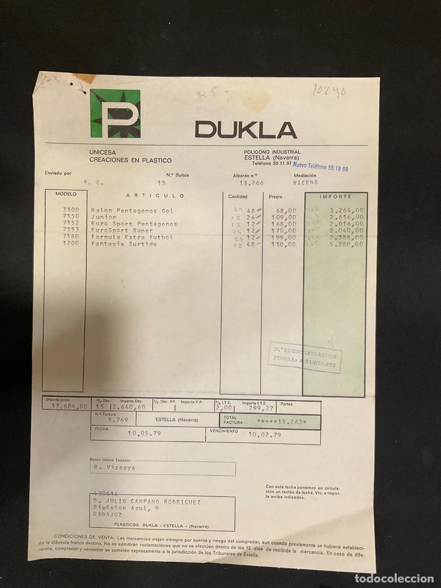 Alte Rechnungen: FACTURA. DUKLA. UNICESA CREACIONES EN PLASTICO. ESTELLA NAVARRA.