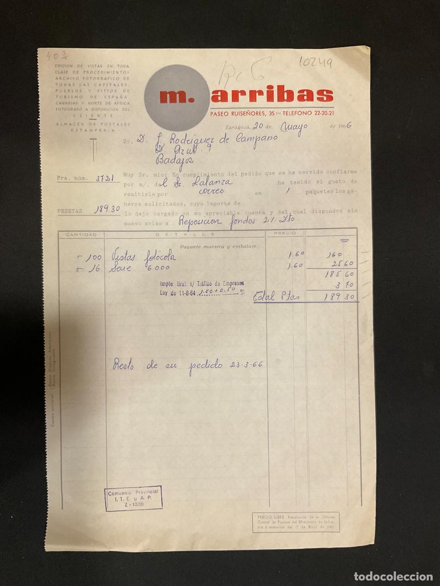 Alte Rechnungen: FACTURA. M. ARRIBAS. ZARAGOZA 1966. TARJETAS POSTALES. ESTAMPERIA.