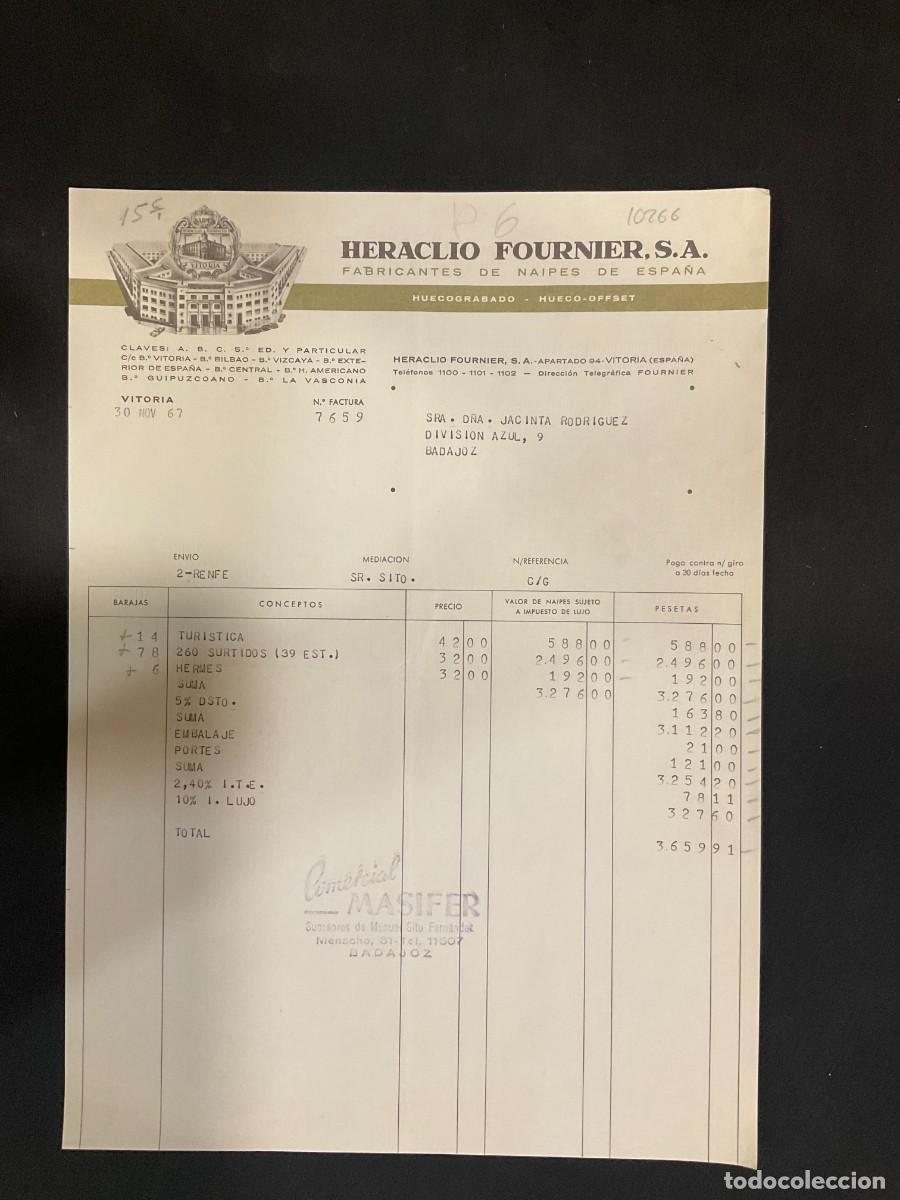 Alte Rechnungen: FACTURA. HERACLIO FOURNIER. FABRICANTES DE NAIPES DE ESPA&Ntilde;A. VITORIA. 1967