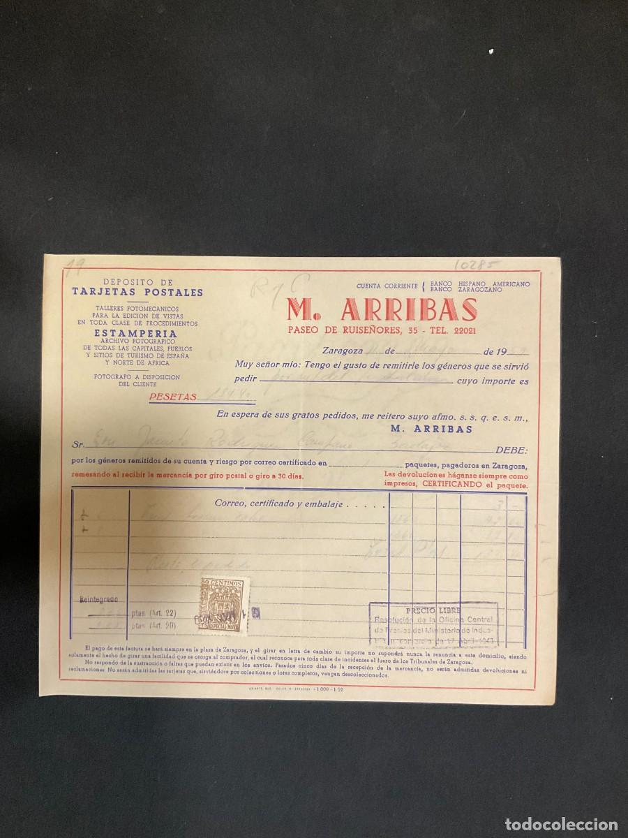 Alte Rechnungen: FACTURA. M. ARRIBAS. ZARAGOZA 1959. TARJETAS POSTALES. ESTAMPERIA.