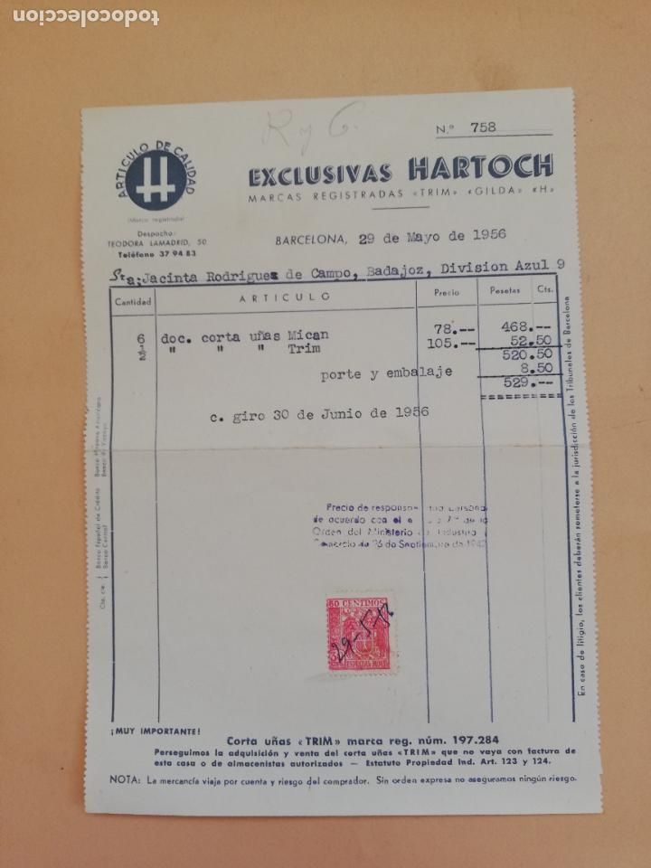 Alte Rechnungen: FACTURA. EXCLUSIVAS HARTOCH. BARCELONA. 1956.