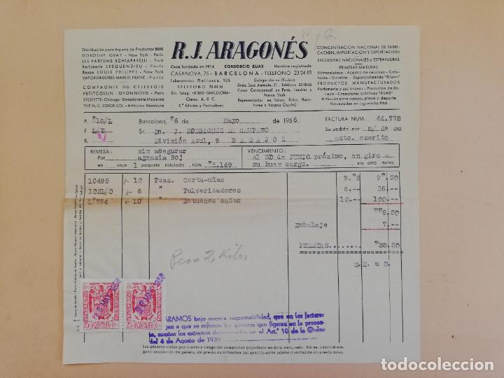 Alte Rechnungen: FACTURA. R. J. ARAGONES. BARCELONA. 1956.