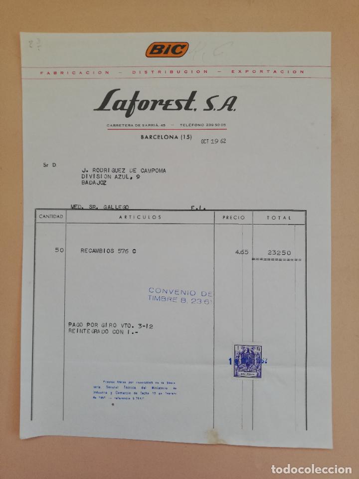 Alte Rechnungen: FACTURA. BIC. FABRICACION DISTRIBUCION EXPORTACION. LAFOREST. BARCELONA. 1962.
