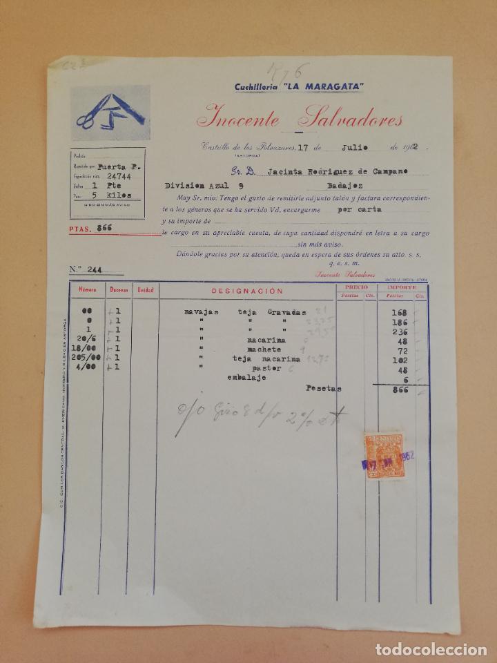 Alte Rechnungen: FACTURA. CUCHILLERIA LA MARAGATA. INOCENTE SALVADORES. CASTRILLO DE LOS POLVAZARES, ASTORGA. 1962.