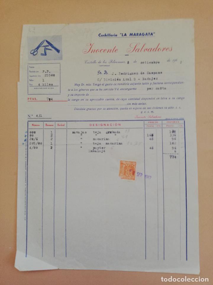 Alte Rechnungen: FACTURA. CUCHILLERIA LA MARAGATA. INOCENTE SALVADORES. CASTRILLO DE LOS POLVAZARES, ASTORGA. 1962.