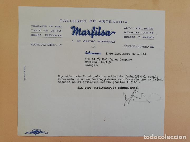 Alte Rechnungen: FACTURA. TALLERES DE ARTESANIA MARFILSA. SALAMANCA, 1958.