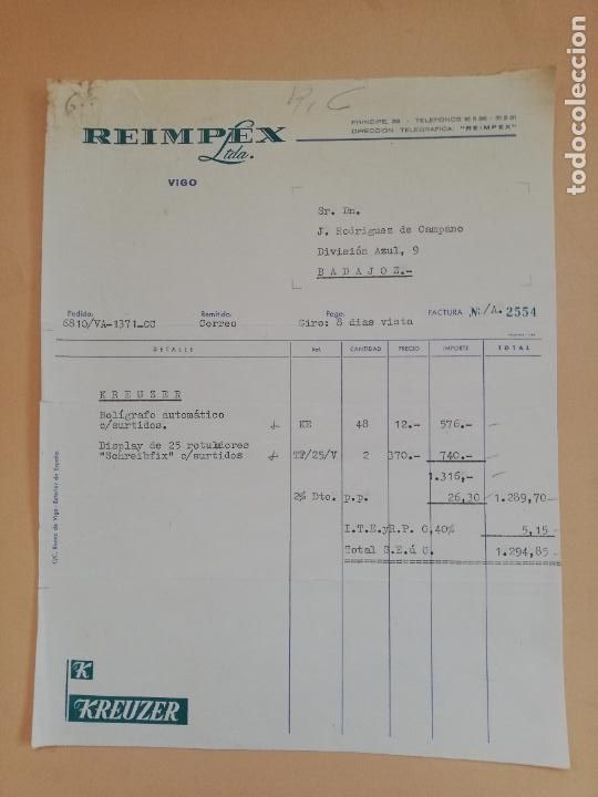 Facturas antiguas: FACTURA. REIMPEX. VIGO. - Foto 1