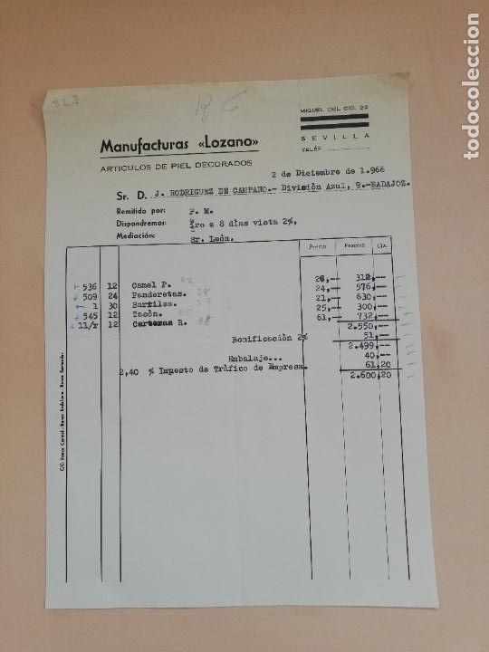 Fatture antiche: FACTURA. ARTICULOS DE PIEL DECORADOS. MANUFACTURAS LOZANO. SEVILLA, 1966.
