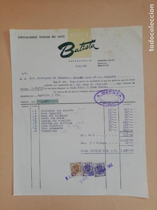 Fatture antiche: FACTURA. ESPECIALIDADES TECNICAS DEL LATEX. BATISTA. BARCELONA, 1962.