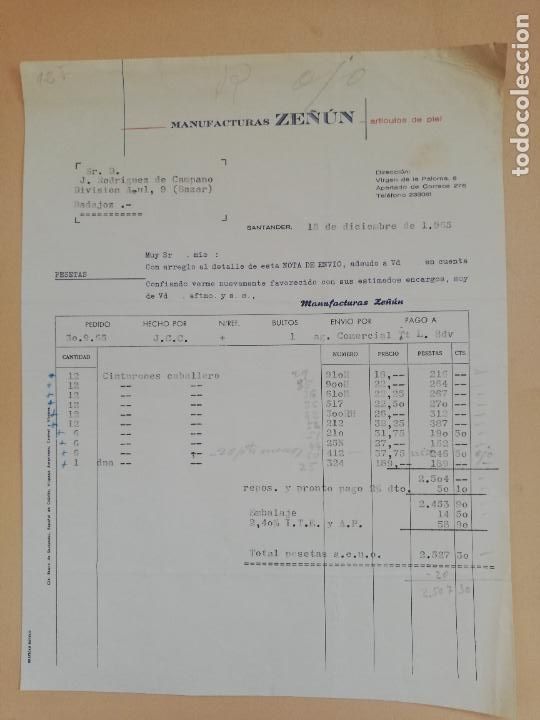 Old Invoices: FACTURA. ARTICULOS DE PIEL ARTICULOS DE PIEL. MANUFACTURAS ZE&Ntilde;UN. SANTANDER. 1965.