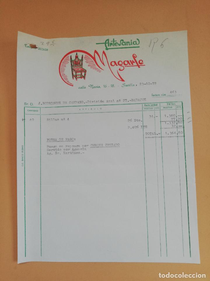 Faturas antigas: FACTURA. ARTESANIA MAGARTE. SEVILLA. 1972.