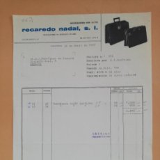 Facturas antiguas: FACTURA. RECADERO NADAL, S. L. MANUFACTURA DE ARTICULOS DE PIEL. VALENCIA, 1967.. Lote 402325684
