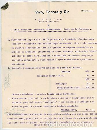 Factures anciennes: FACTURA VIV&Oacute;, TORRAS Y C&ordf; (BARCELONA 6 ABRIL 1909) FACTURA-332