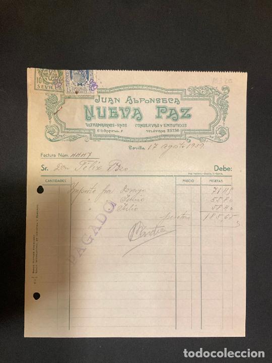 Factures anciennes: FACTURA. JUAN ALFONSECA. NUEVA PAZ. SEVILLA 1939. ULTRAMARINOS
